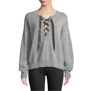 rails olivia heather gray lace up pullover knit sweater